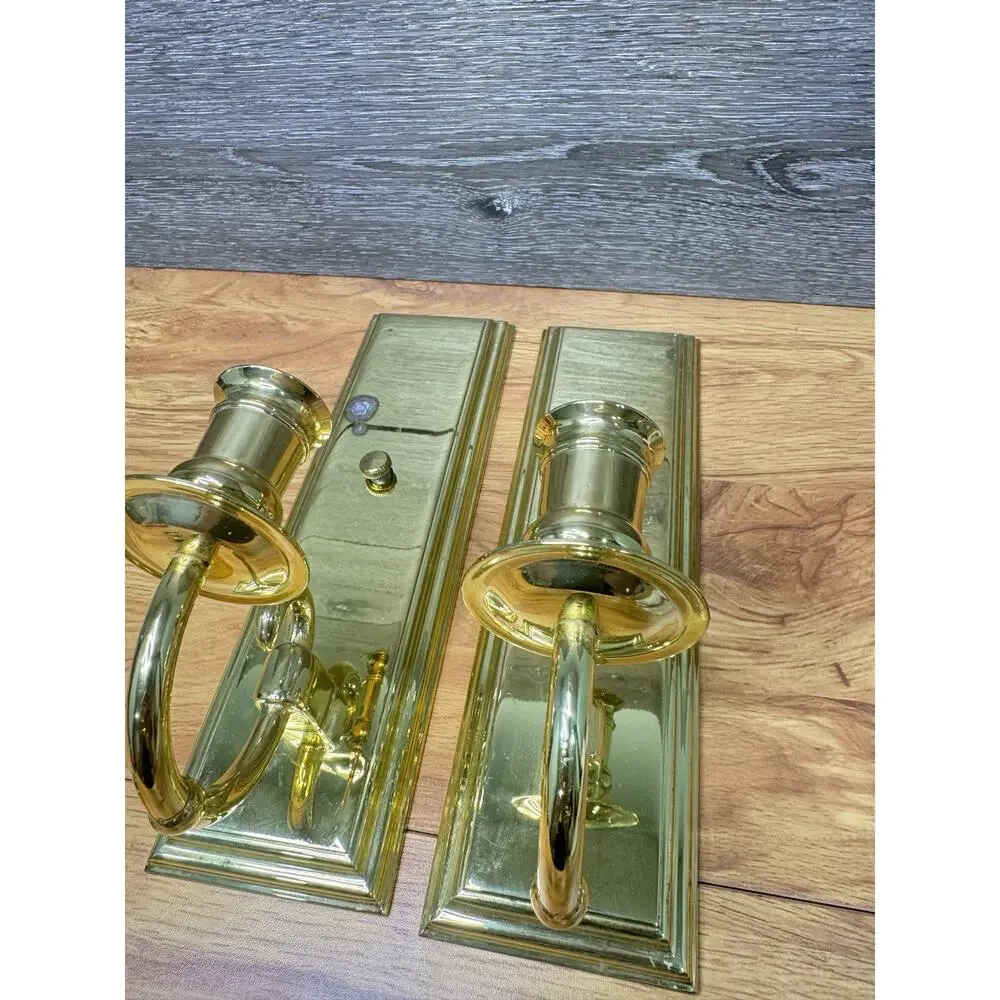 VTG Baldwin Solid Brass Wall Sconces - Horn Motif Single Candle 11